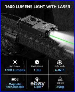 1600 Lumens Rifle Flashlight with Green/IR Laser Magnetic Rechargeable 4-in-1