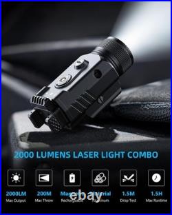 2000 Lumen Pistol Light Laser Combo, Magnetic Rechargeable Green Laser Light Com