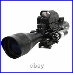 4-12X50 Rifle Scope Sight Illuminated Rangefinder 4 Reticle Red Green Dot Laser