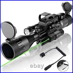 4-16x50AO Rifle Scope Combo with Green Laser and Flashlight for Picatinny Rail