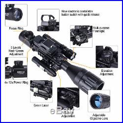 4-16x50EG Rifle Scope withReflex Sight &Green Laser&5 Brightness Modes Flashlight