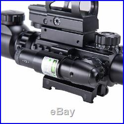 4-16x50EG Rifle Scope withReflex Sight &Green Laser&5 Brightness Modes Flashlight