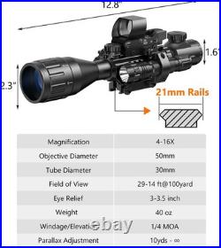 4-16x50 AO Scope Combo with Green/Red Dual Laser Sight, 5-in-1 Combo with Dual I