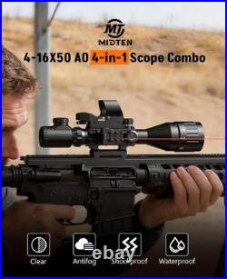 4-16x50 AO Scope Combo with Green/Red Dual Laser Sight, 5-in-1 Combo with Dual I