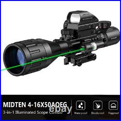 4-16x50 AO Tactical Rangefinder R&G Reticle Rifle Scope Green Laser & Dot Sight