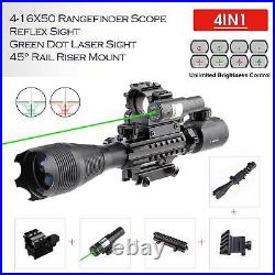 4-16x50 RifleScope Holographic Reflex Dot Sight Scope Green Laser 45°Mount Pinty