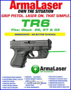 ARMALASER TR6G GLOCK 26, 27 & 33 SUPER-BRIGHT GREEN LASER with GRIP ACTIVATION
