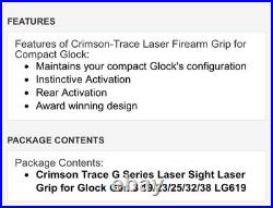 Crimson Trace Lg-619 Laser Grip Glock 19 23 25 32 38 New (km)