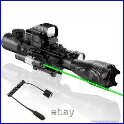 Dual Illuminated Rifle Scope Combo with Green Laser for Picatinny Rail Mount