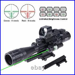 Hiram Rifle Scope 3-9X40 Rangefinder + Red Green Dot Sight + Green Laser + Mount