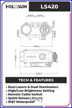 Holosun LS420 G 7075 Aluminum Bodied Dual Green Laser Sight with IR Illuminator