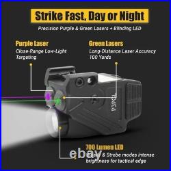 Lightweight 700 Lumens Flashlight & Purple/Green Laser Sight USB Rechargeable