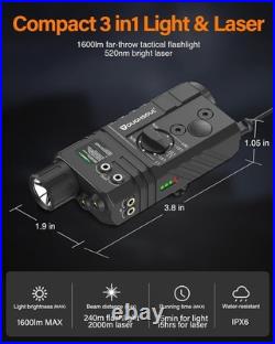 Mlok/Picatinny Mounted Tactical Flashlight Green/ Red Laser 3 in 1 Combo 1600