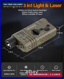 Mlok and Picatinny Mounted Tactical Flashlight Green Laser InfraredIR