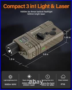 Mlok and Picatinny Mounted Tactical Flashlight Green/Red Laser 3 in 1 Combo, 160