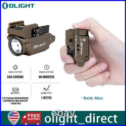 Olight Baldr Mini Desert Tan 600 Lumen Pistol Flashlight with Green Laser Sight