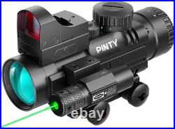 PINTY 4x32 Rifle Scope with 3MOA Red Dot Sight and Green Laser for 20mm Picatinn