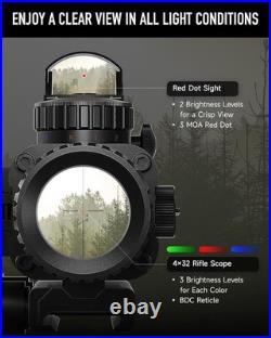 PINTY 4x32 Rifle Scope with 3MOA Red Dot Sight and Green Laser for 20mm Picatinn