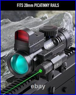 PINTY 4x32 Rifle Scope with 3MOA Red Dot Sight and Green Laser for 20mm Picatinn