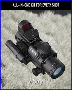 PINTY 4x32 Rifle Scope with 3MOA Red Dot Sight and Green Laser for 20mm Picatinn