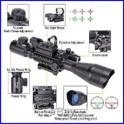 Pinty 3 in 1 4-12x50EG Rifle Scope with Red/Green Dot Sight Scope&Green Laser