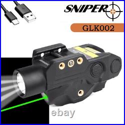 Pistol Green Laser Flashlight Combo Sensor Switch Built-in Battery Rechargeable