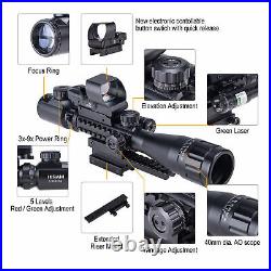 Rifle Scope 3-9X40 Rangefinder + Red Green Dot Sight + Green Laser + Riser Mount