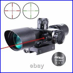 Rifle Scope Laser Sight Combo Red Green Illuminated Firearm Gun Mil-Dot Tactical