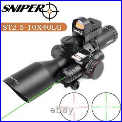 Sniper 2.5-10x40 Combo Rifle Scope Red&Green Mil-dot illuminated Green Laser U. S