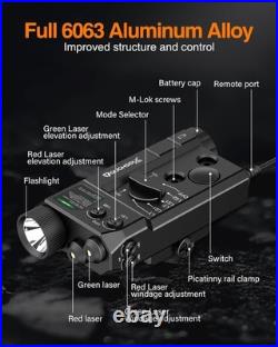 TOUGHSOUL Mlok and Picatinny Mounted Tactical Flashlight Green Laser Red Laser