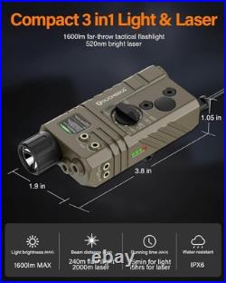 TOUGHSOUL Mlok and Picatinny Mounted Tactical Flashlight Green/Red Laser 3 in 1