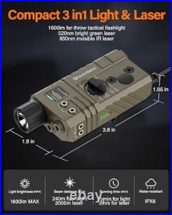 Tactical Flashlight with Green Laser & IR Laser 1600 Lumen Combo for Rifle
