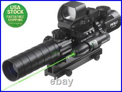 Tactical Rifle Scope Combo 3-9X32 Red Dot Green Laser for Picatinny Rail